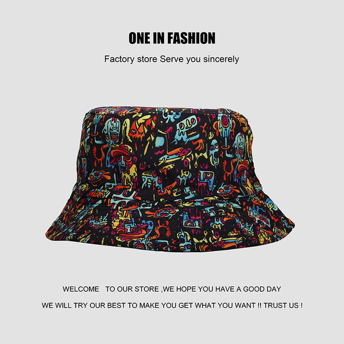 Wholesale fisherman hat printing funny graffiti double sided sun hat JDC-FH-WanY005