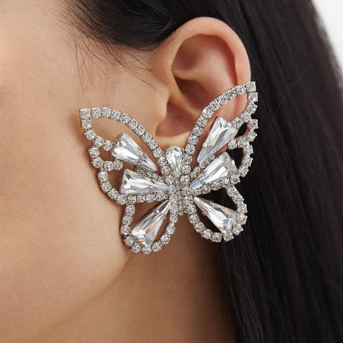Wholesale Exaggerated Personality Butterfly Rhinestone Alloy Earrings JDC-ES-Xins015