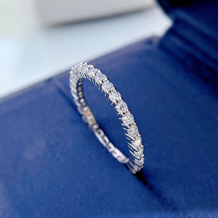 Wholesale Ring Silver Simple Thin Row Diamond Color Gemstones JDC-RS-PREMMJ002