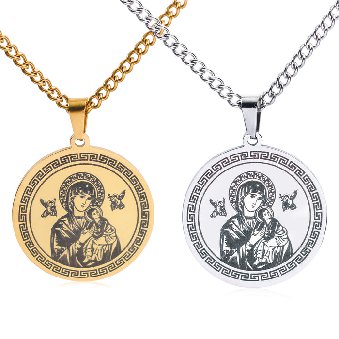 Wholesale Stainless Steel Religious Catholic Virgin Mary Round Long Necklace JDC-NE-DY002