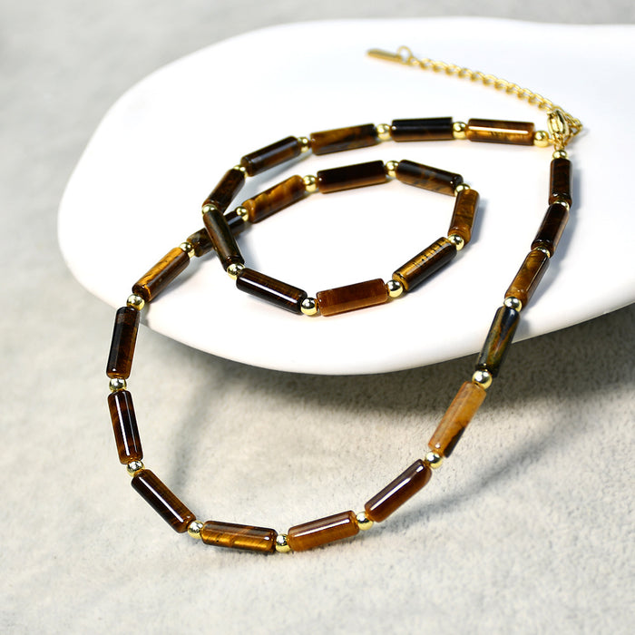 Wholesale Necklace Tiger Eye Stone Vintage Handmade Beaded Metal Clavicle Chain JDC-NE-YouF012
