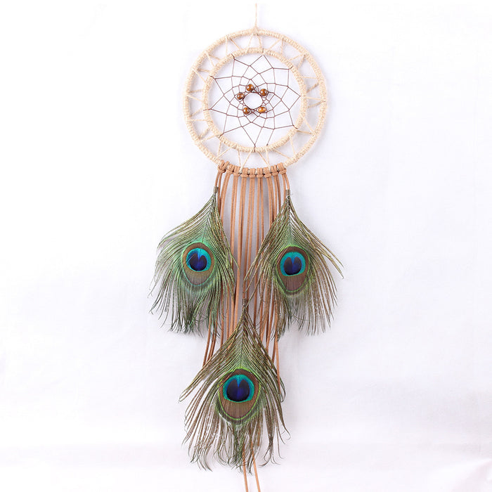 Wholesale Dream Catcher Peacock Feather Retro Hemp Rope Braided Ornament MOQ≥3 JDC-DC-LZ071
