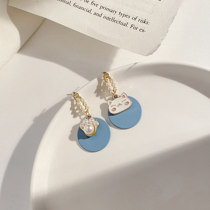 Wholesale Earrings Alloy Cute Cat Pearls JDC-ES-Baolai007