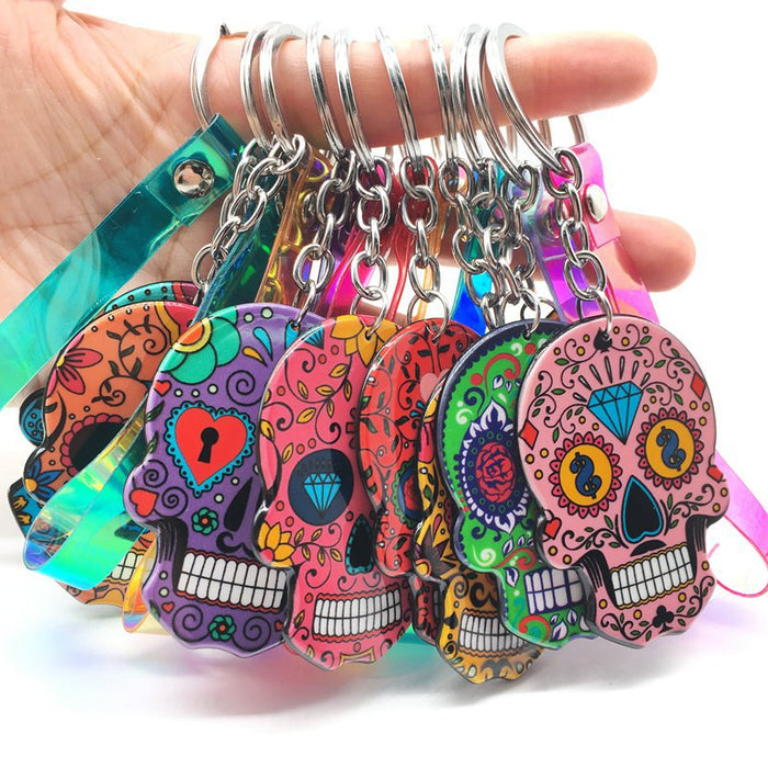 Wholesale Keychains Acrylic Skull Head Halloween Mexican Festival JDC-KC-LYan005