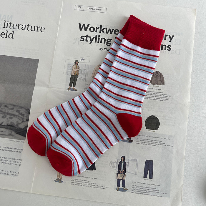 Wholesale Socks Cotton Contrast Stripes MOQ≥5 JDC-SK-YouS005