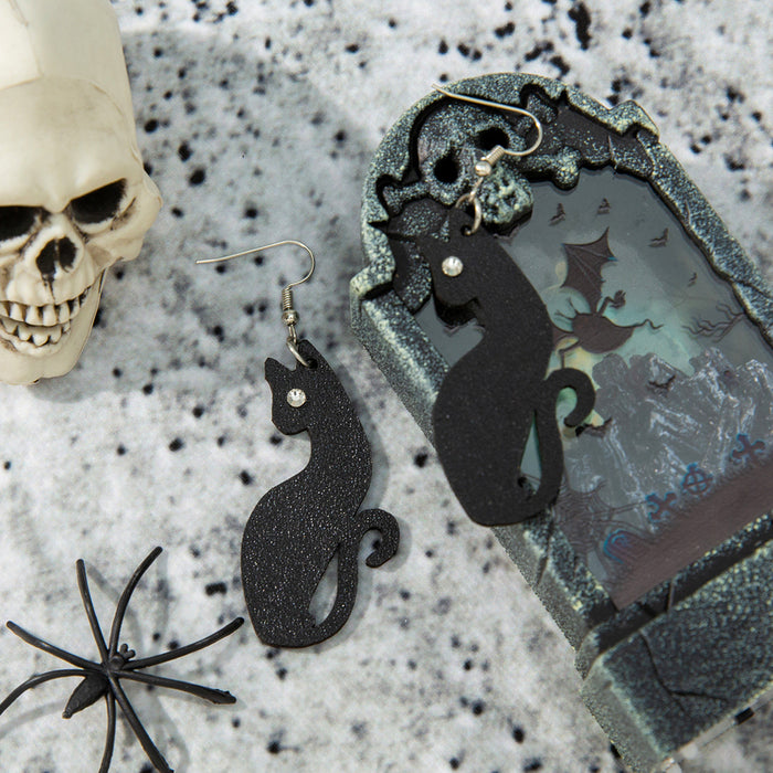 Wholesale Earring Leather Halloween Black Cat Skull Bat Cutout MOQ≥2 JDC-ES-TianPi018