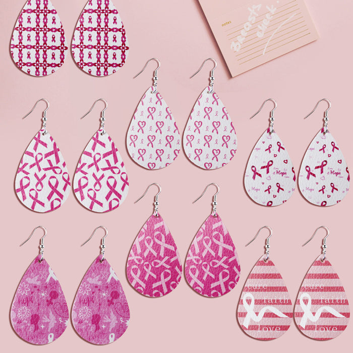 Wholesale Earrings PU Female Breast Pink Ribbon MOQ≥2 JDC-ES-Tianpi009