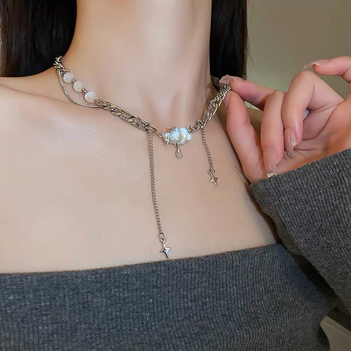 Wholesale cloud opal tassel necklace niche design clavicle chain MOQ≥2 JDC-NE-YiWei007
