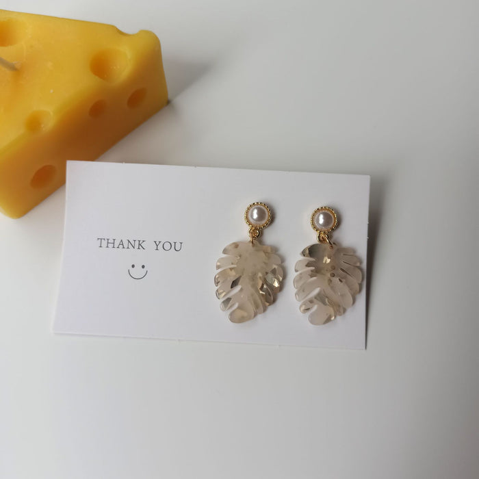 Jewelry WholesaleWholesale S925 Silver Needle Alloy Pearl Leaf Acrylic Brilliant Earrings JDC-ES-FX006 Earrings 繁瑆 %variant_option1% %variant_option2% %variant_option3%  Factory Price JoyasDeChina Joyas De China