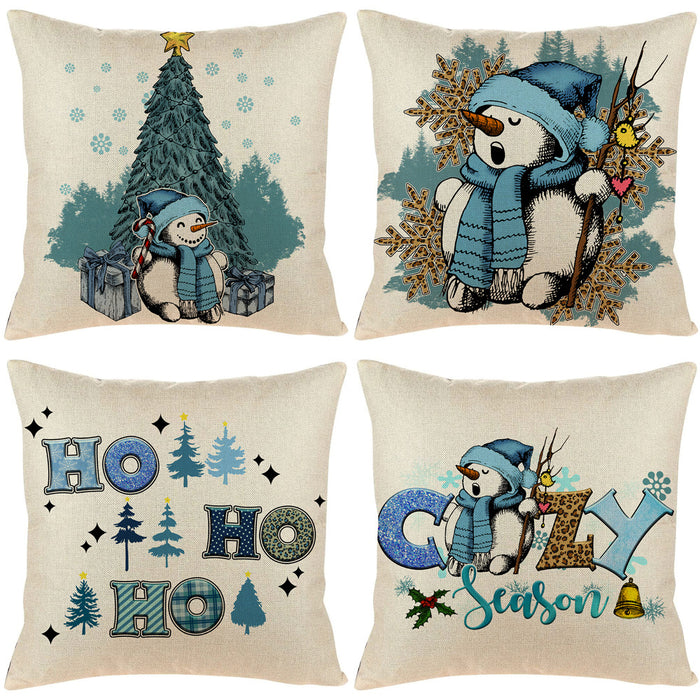 Wholesale Pillowcase Christmas Snowman Linen Print JDC-PW-Yuchuang006
