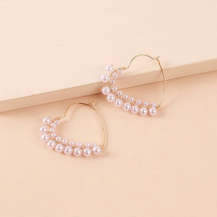 Wholesale geometric love cool wind temperament pearl earrings MOQ≥2 JDC-ES-Yir019
