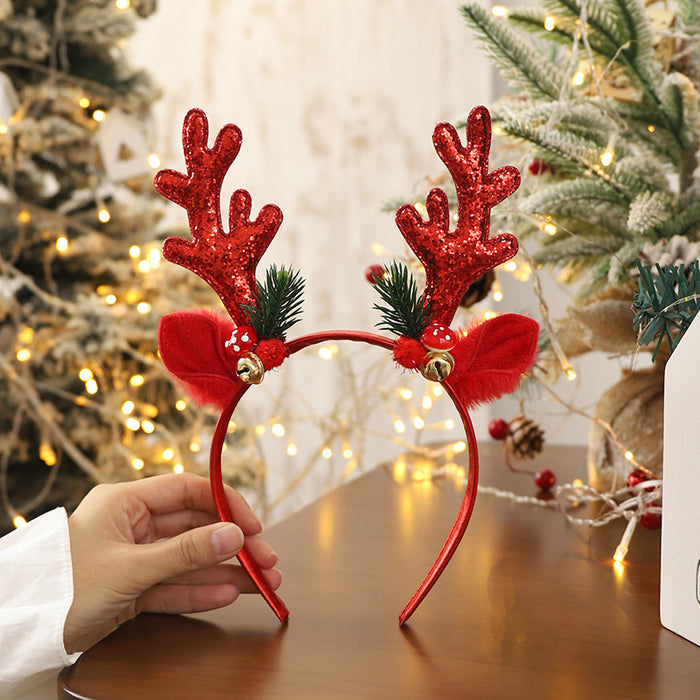 Wholesale Headband Fabric Big Elk Antlers Bells Sequins Christmas MOQ≥2 JDC-HD-HEMA001