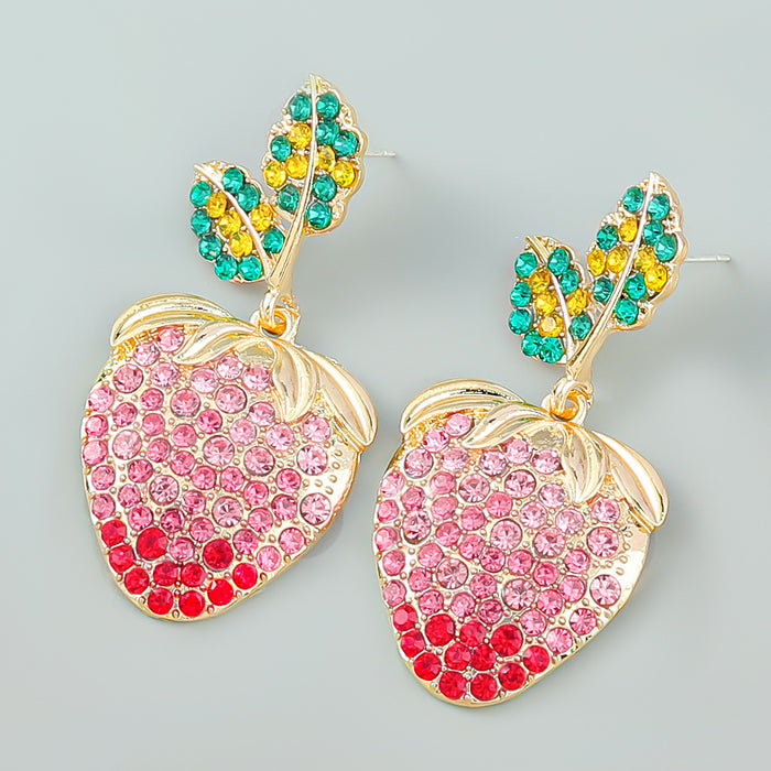 Wholesale Summer Fruit Style Alloy Diamond Strawberry Earrings JDC-ES-JL1015