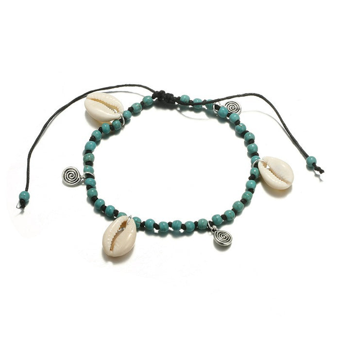 Jewelry WholesaleWholesale alloy heart-shaped eye rice bead woven shell multilayer Anklet JDC-AS-C129 Anklet 陌茗 %variant_option1% %variant_option2% %variant_option3%  Factory Price JoyasDeChina Joyas De China