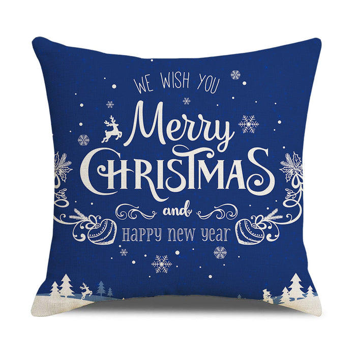 Wholesale Christmas Blue Elk Snowflake Print Linen Pillowcase MOQ≥2 JDC-PW-Weix002