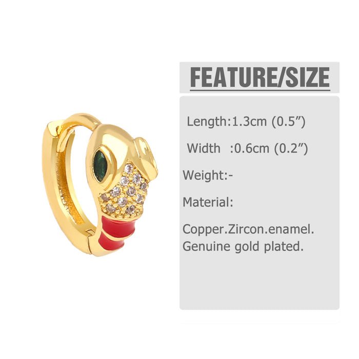 Pendientes al por mayor de cobre chapado en oro de 18k Zircón Serpiente de esmalte JDC-Premas-ES-009