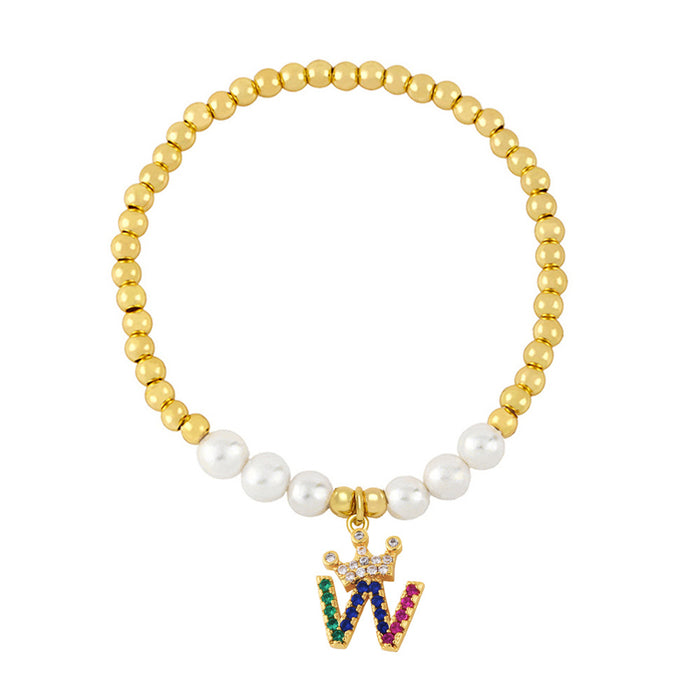 Wholesale Zircon Copper Pearl Letter Tennis Chain Bracelet JDC-BT-AS129