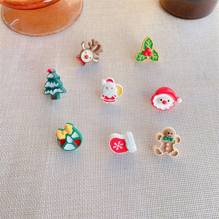Wholesale Resin Earrings Cute Christmas Elk Snowman Santa Claus One JDC-ES-ABL002