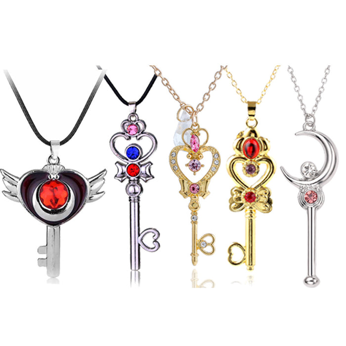 Wholesale Necklace Alloy Anime Magic Scepter Heart Shaped Key Keychains Set MOQ≥2 JDC-NE-ZhuoX007