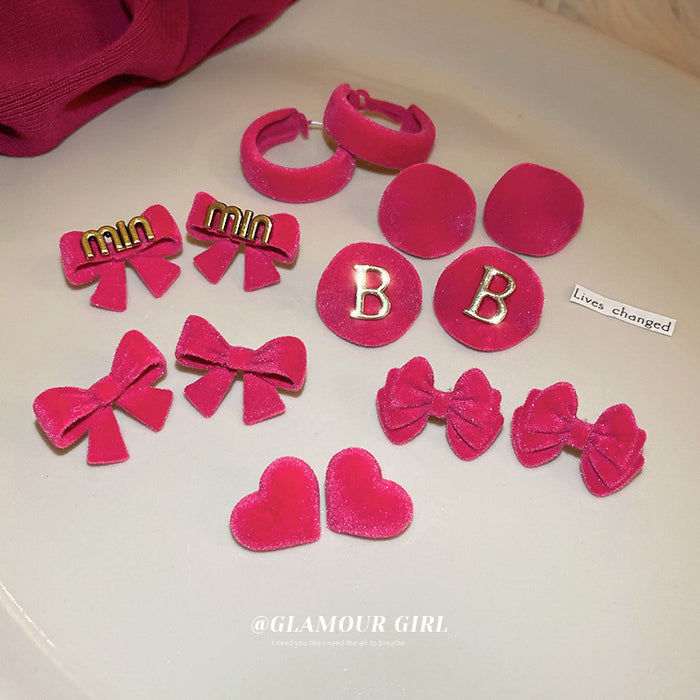 Wholesale Earrings Flocking Pink Alphabet Circle Bow Heart Heart JDC-ES-BY332