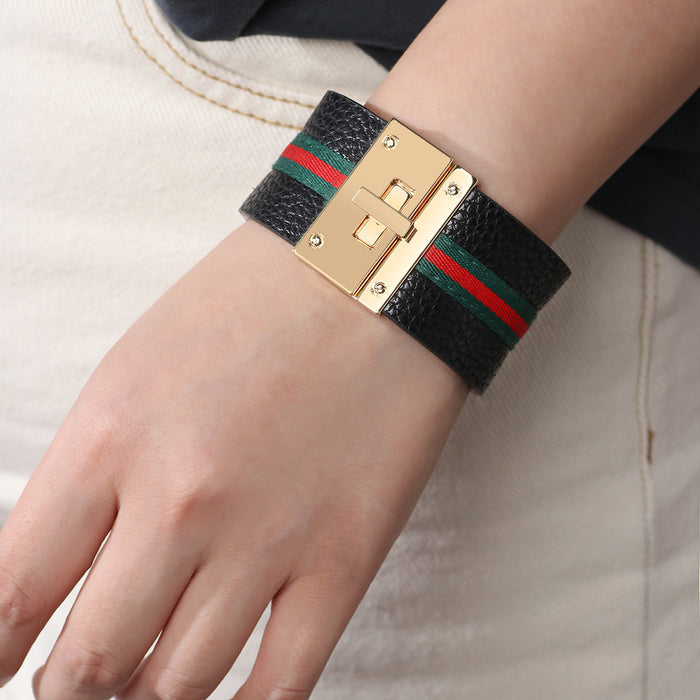 Wholesale bracelet pu leather bracelet stitching color camouflage striped woven hand jewelry (F) JDC-BT-QiN002