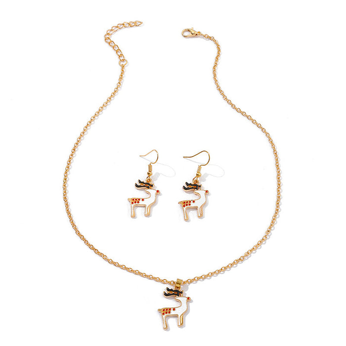 Wholesale Earrings Alloy Enamel Christmas Elk Necklace Set MOQ≥2 JDC-ES-HaoBiao017