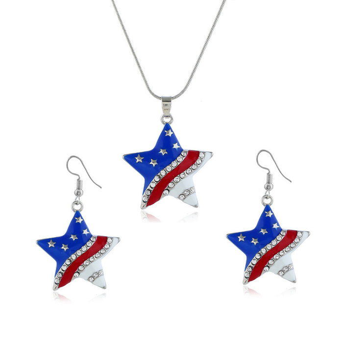 Wholesale 4th of July Independence Day Big Love Pentagram Diamond Earrings MOQ≥2 JDC-ES-zl060