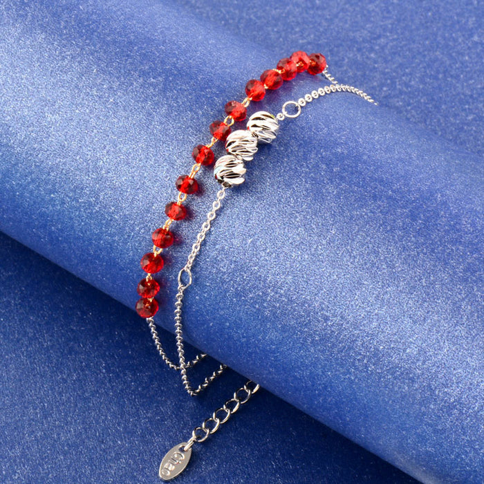 Wholesale Bracelet Copper Red Crystal Transfer Bead Silver Double Layer JDC-BT-KMeng003