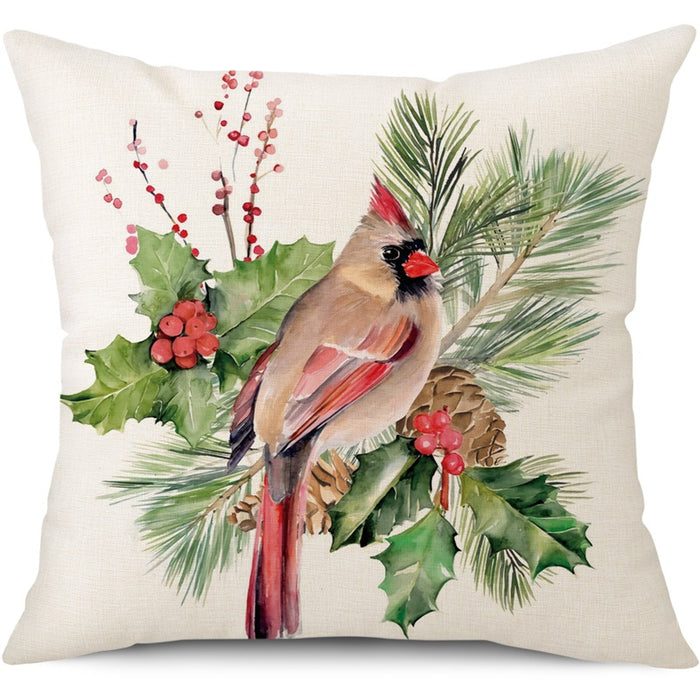 Wholesale Linen Printed North American Christmas Cardinal Pillowcase MOQ≥2 JDC-PW-YLong002