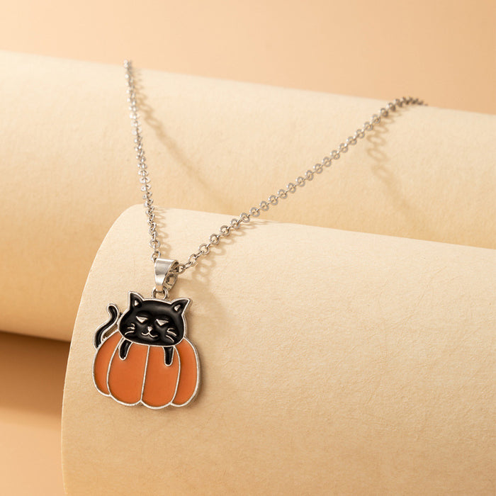 Collar al por mayor aleación Halloween Colorado Collar de calabaza de gato JDC-Ne-Tang002