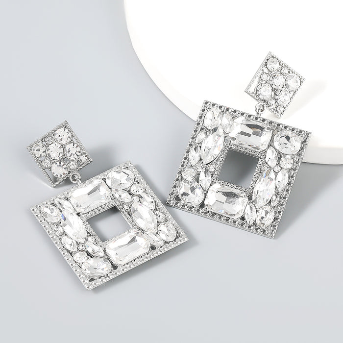 Estaradas de pendientes cuadrados de multicapa de la serie de diamantes de color al por mayor de aleación y vidrio JDC-ES-JL1071