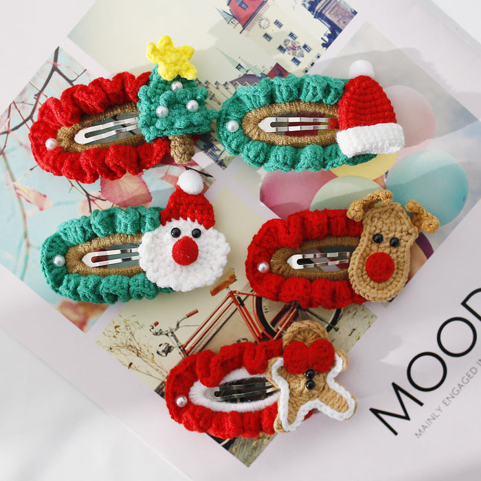 Wholesale Hair Clips Yarn Crochet Christmas Element Hand Knit Hairpin JDC-HC-BDXY002