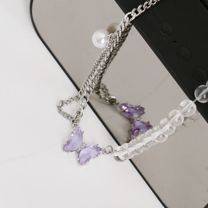 Wholesale Crystal Butterfly Diamond Stitching Necklace Women's Clavicle Chain JDC-NE-wusu002
