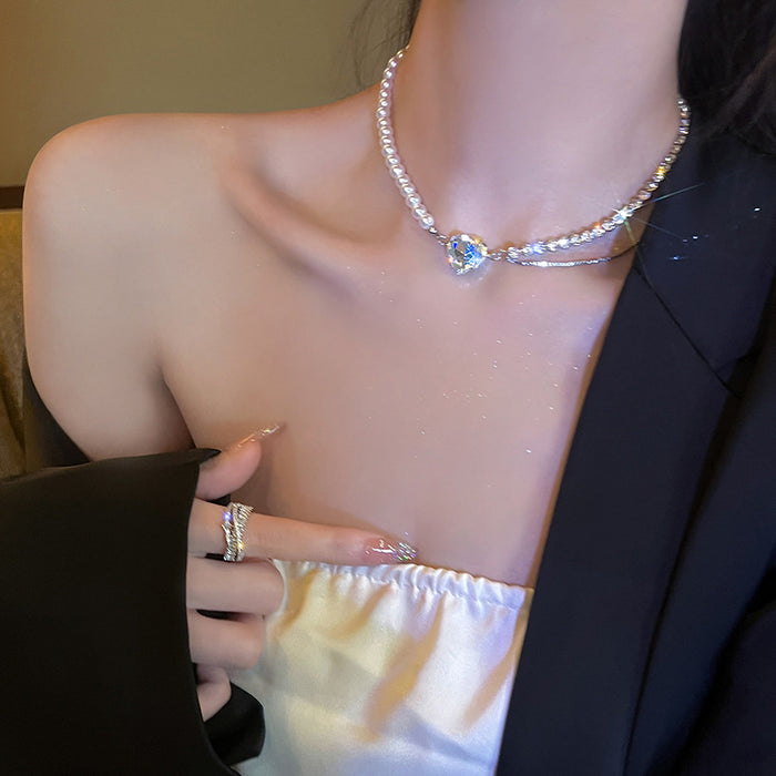 Wholesale necklace alloy love stitching pearl summer light luxury MOQ≥2 JDC-NE-YouH017