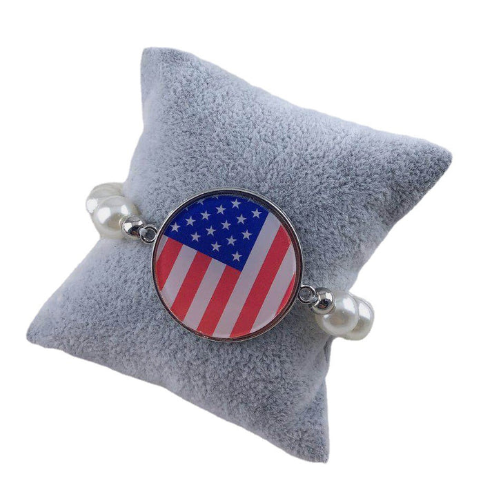 Vente en gros 4 juillet Jour de l'indépendance American Flag Stars and Stripes Pearl Bracelet MOQ≥2 JDC-BT-ZHIY002