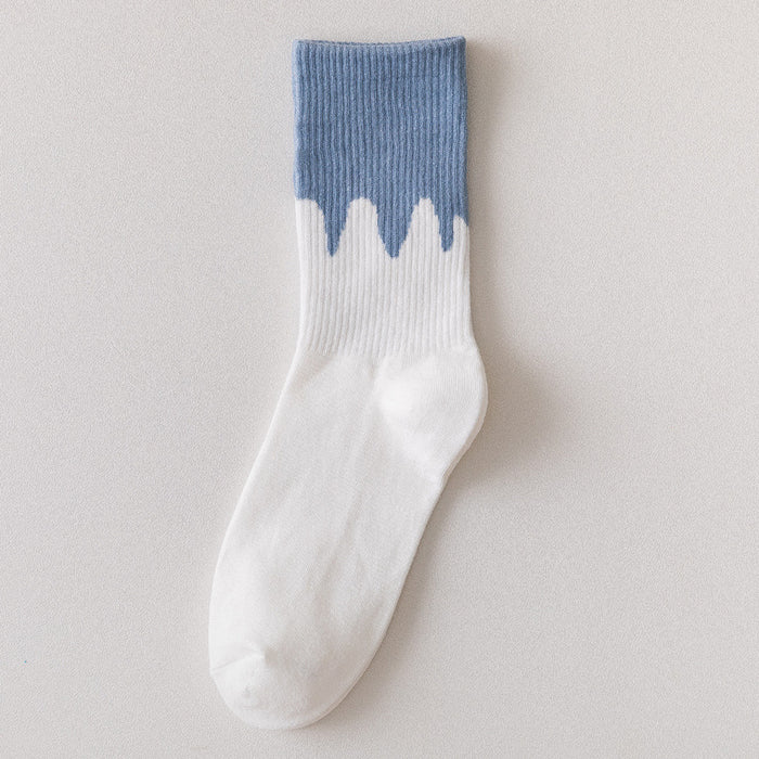 Wholesale Socks Cotton Cream Flowing Contrast Color Spliced MOQ≥2 JDC-SK-JiongJ001