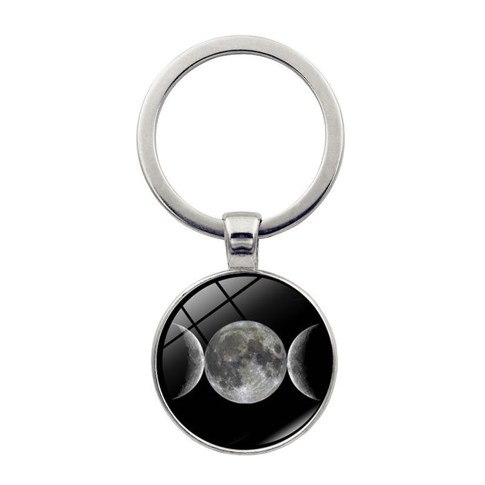 Wholesale Keychains Alloy Glass Sheet Triple Moon Goddess JDC-KC-HengX012