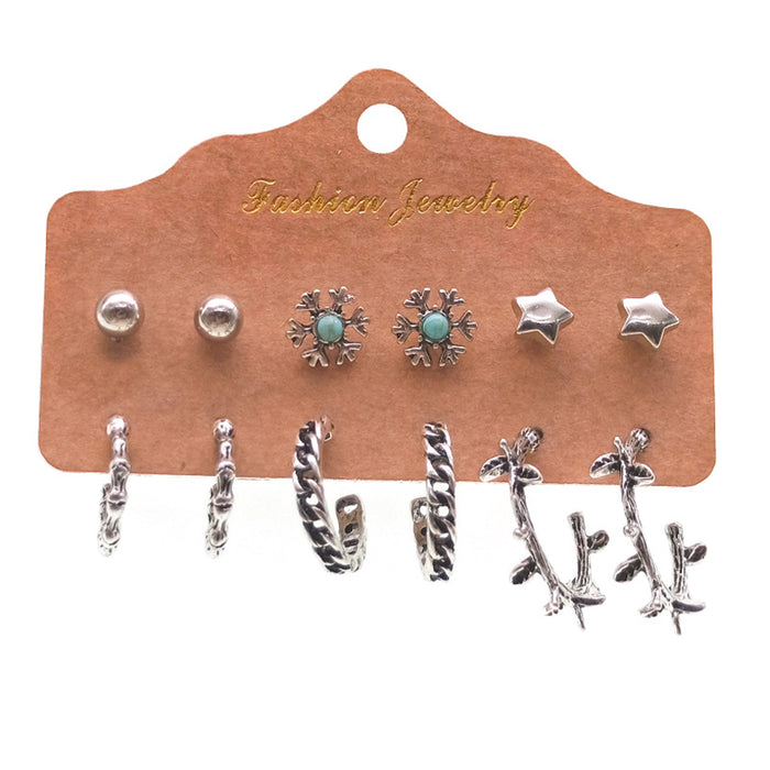 Wholesale Earring Alloy Geometry Silver Pendant Simple 6 Piece Set MOQ≥2 JDC-ES-HH036