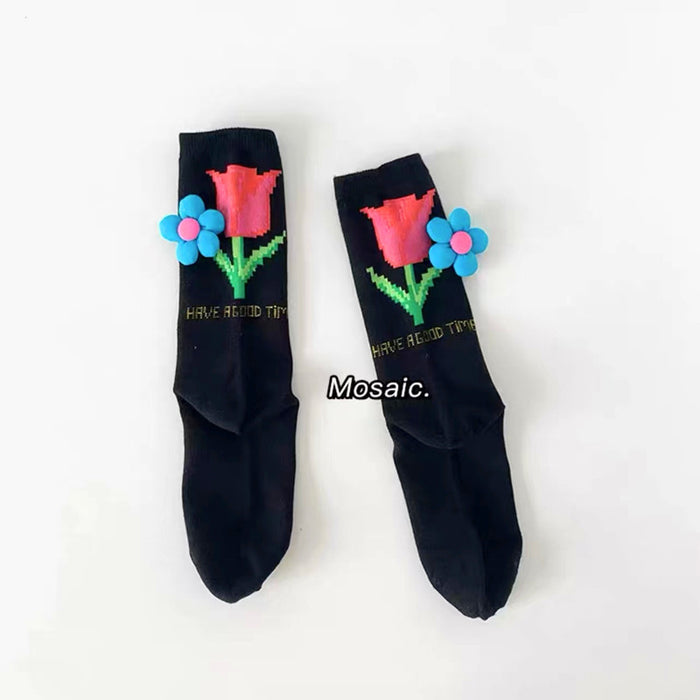 Wholesale socks 3D metal three-dimensional flower tulip mid-tube ins tide outer wear pure cotton JDC-SK-HuiLi007