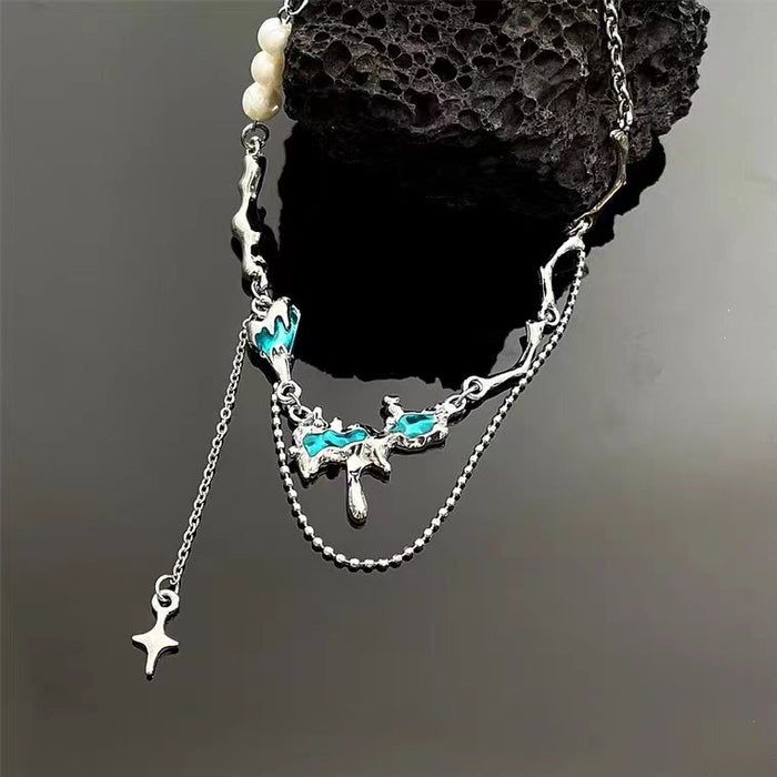 Wholesale Necklace Titanium Steel Blue Starry Pleated Chain JDC-NE-GM008