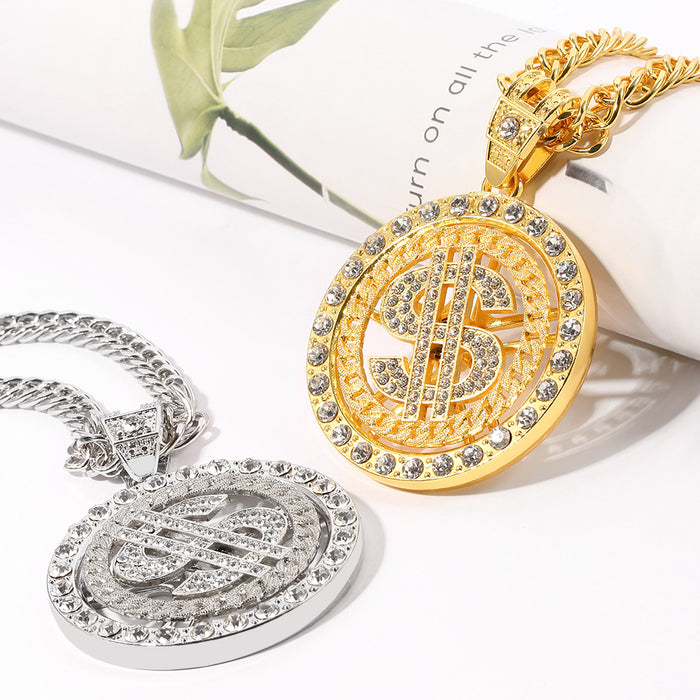 Wholesale Necklace Alloy Diamond Coin Spinning Cuban Pendant MOQ≥2 JDC-NE-ZhuoX004