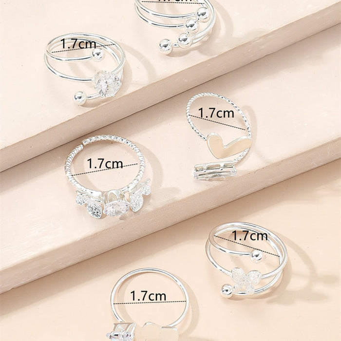 Wholesale Rings Copper Silver Zircon Butterfly Love Ring Set Adjustable MOQ≥2 JDC-RS-YiY002
