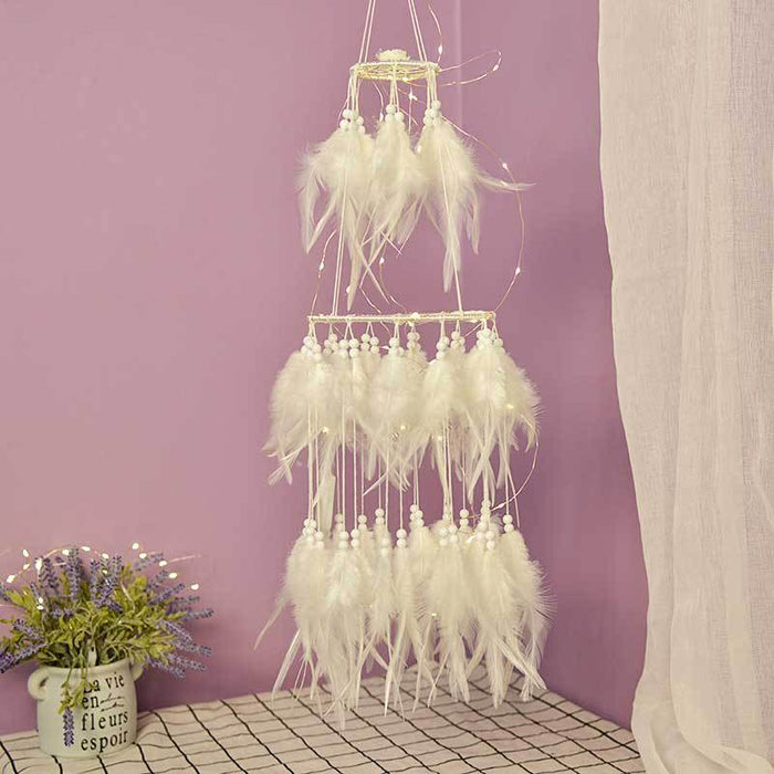 Wholesale Dreamcatcher Three-dimensional Iron Hoop Feather Wooden Beads MOQ≥2 JDC-DC-XS002