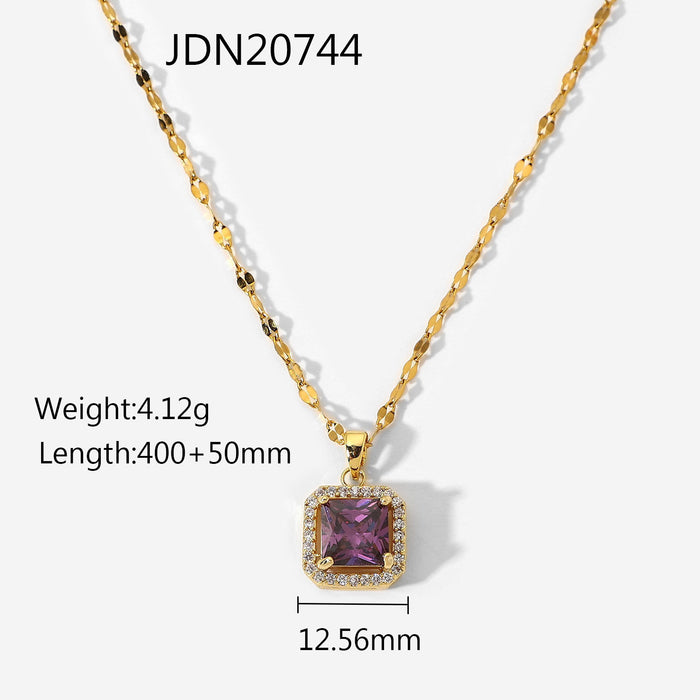 Wholesale Necklaces Stainless Steel Zircon Bound Purple Square JDC-NE-JD028