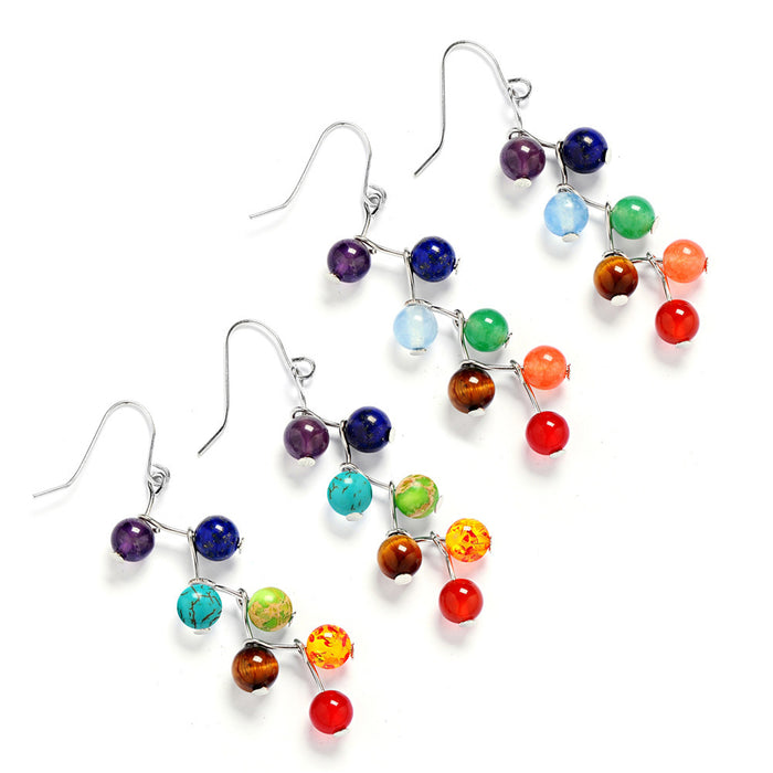 Wholesale Seven Color Rainbow Tiger Stone Alloy Earrings MOQ≥2 JDC-ES-XIUHAO001