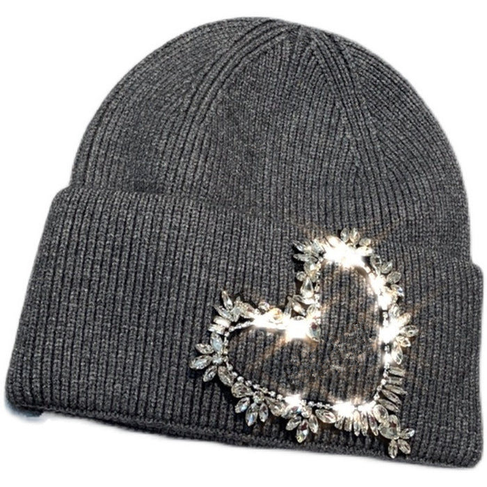 Wholesale Hat Wool Heart Rhinestone Winter Warm Beret JDC-FH-BX004