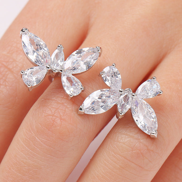 Wholesale Zircon Butterfly Copper Adjustable Ring MOQ≥2 JDC-RS-BDY002