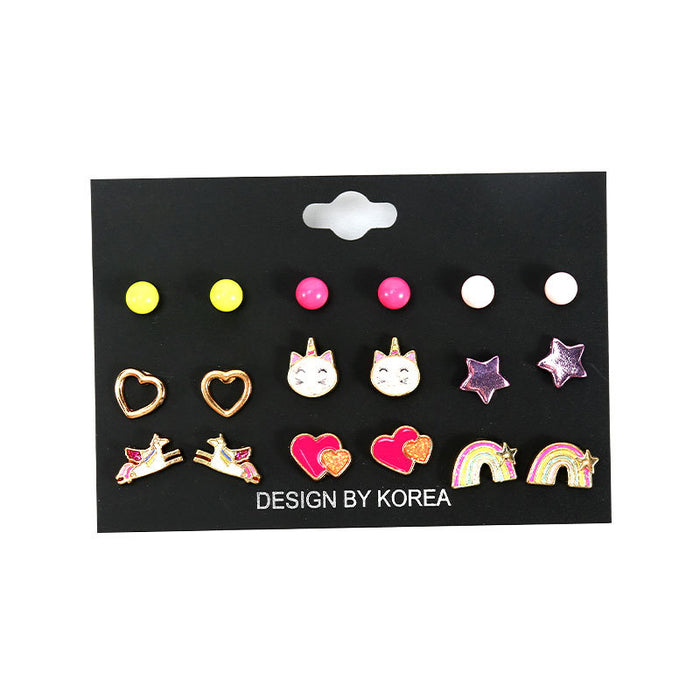Jewelry WholesaleWholesale Acrylic Alloy Rainbow Kids Stud Earrings Set JDC-ES-LanT009 Earrings 蓝塘 %variant_option1% %variant_option2% %variant_option3%  Factory Price JoyasDeChina Joyas De China