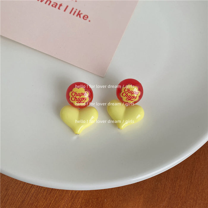 Wholesale candy color love earrings sweet and cute pink peach heart JDC-ES-Lfm015