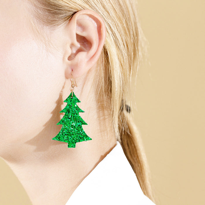 Wholesale Earrings Leather Christmas Tree Sequins Glitter Glitter MOQ≥2 JDC-ES-TianPi021